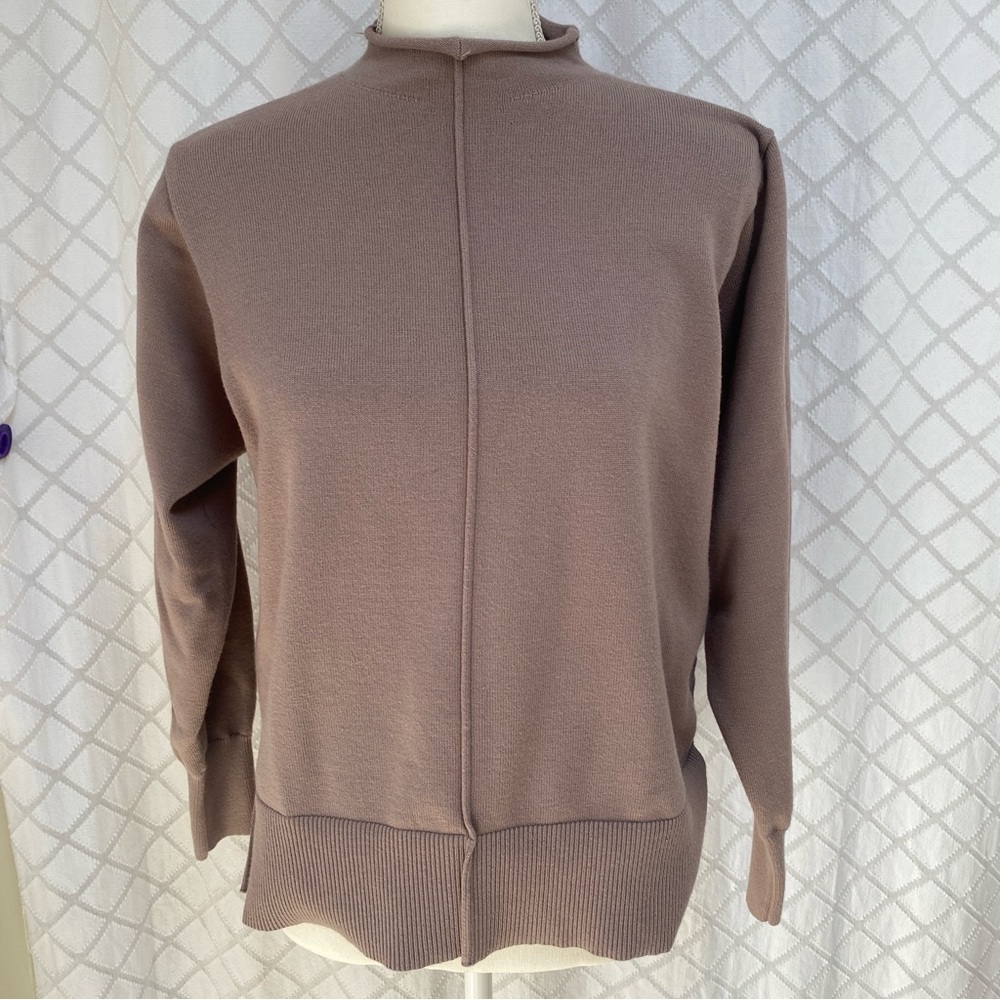 Unbranded Taupe Solid Color Long Sleeve Mock Neck Sweater Size Small Fall Spring